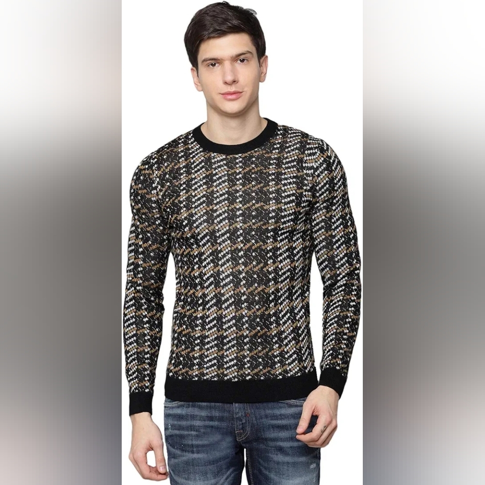 Anthony Morato Men's Jacquard Striped Wool Blend Sweater Crew Neck Size L